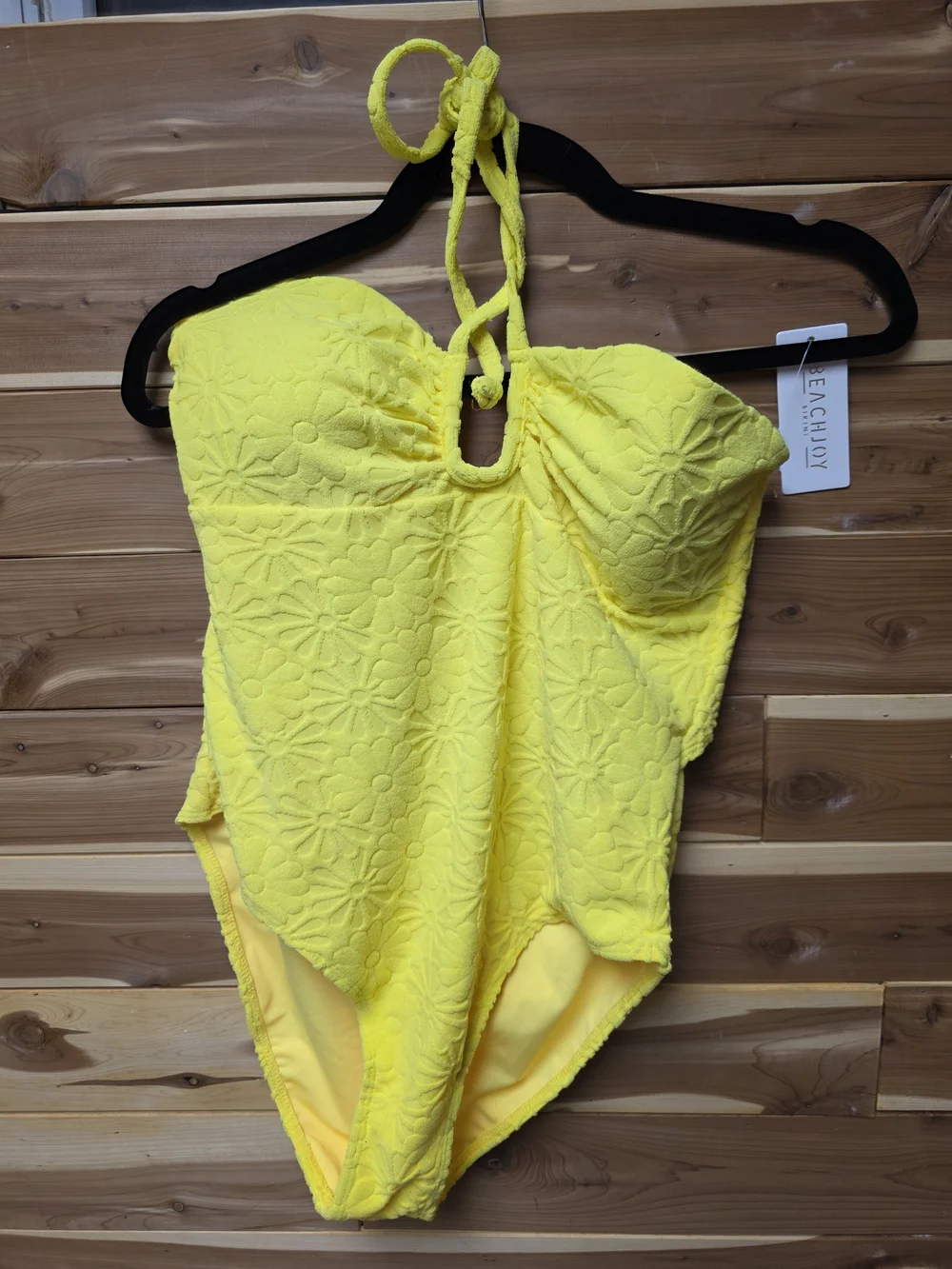 Strapless Yellow One-Piece Swimsuit with Keyhole Front